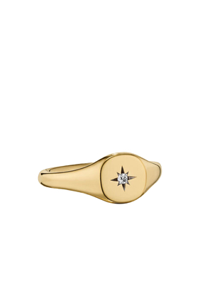 Micro Starset Signet Ring, 18K Yellow Gold & Diamond